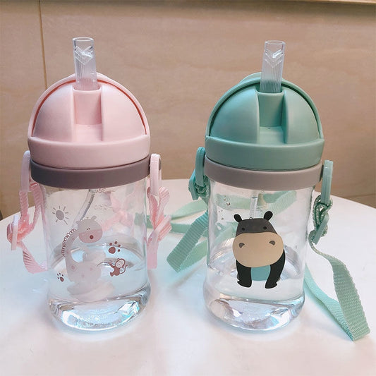 Kids Cartoon Animal  Drinking Water Straw Bottle